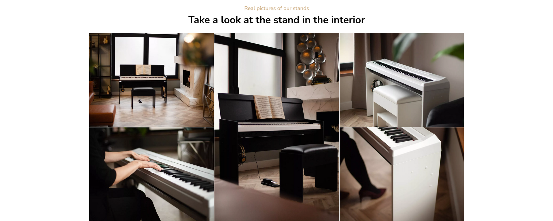 Piano stands in black and white colors for the interior